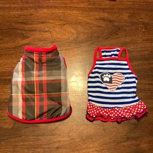 (2) Small Dog Outfits 1 jacket Boots & Barkley and 1 dress Petco